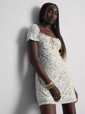 Crinkle cap-sleeve mini dress