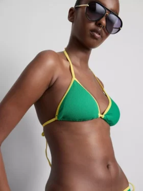 Crinkle contrast triangle bikini top