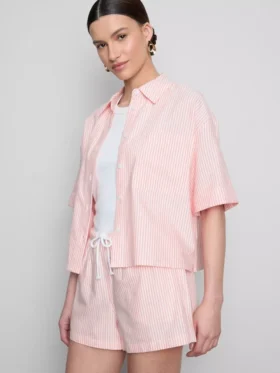 Cropped boxy short-sleeve oxford shirt