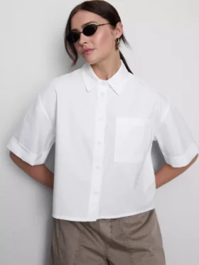 Cropped boxy short-sleeve oxford shirt