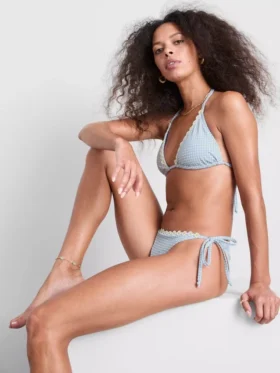 Daisy trim gingham triangle bikini top Daisy trim gingham triangle bikini top