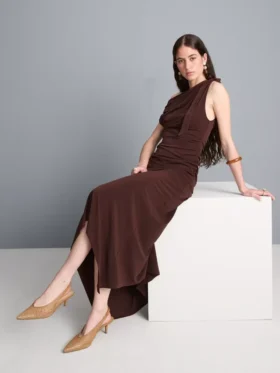Draped one-shoulder jersey top