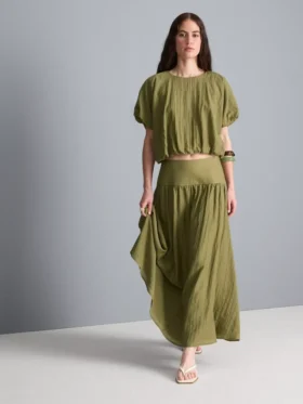 Dropped-waist midi skirt
