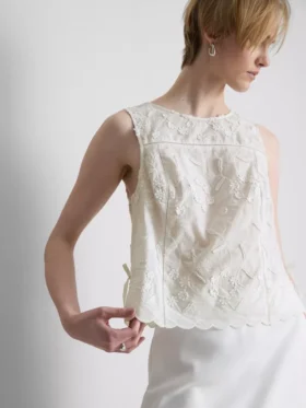 Embroidered floral tie tank top Embroidered floral tie tank top