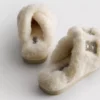 Faux fur bridal cross strap mule slippers
