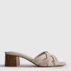 Faux leather weave block heel mules