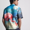 Flamingo-print short-sleeve button-up shirt