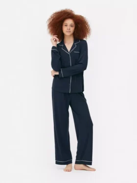 Jersey knit long sleeve boyfriend pajama set