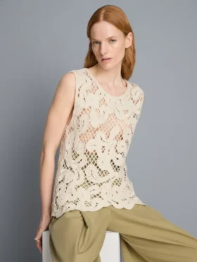 Knitted asymmetrical crochet tank