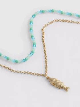 Layered beaded fish necklace