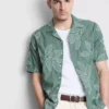 Leaf-embroidered short-sleeve button-down shirt Leaf-embroidered short-sleeve button-down shirt