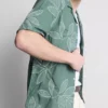 Leaf-embroidered short-sleeve button-down shirt Leaf-embroidered short-sleeve button-down shirt