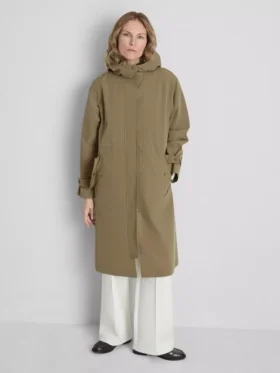 Longline cinched hooded raincoat