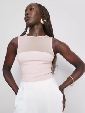Mesh insert sleeveless bodysuit