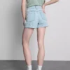 Mid-rise turn-up denim shorts Mid-rise turn-up denim shorts