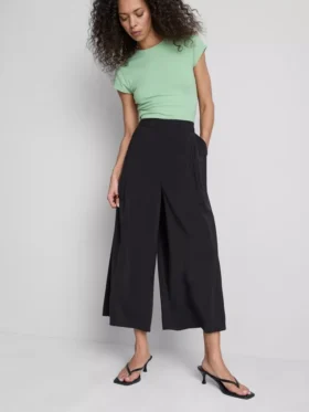 Mid-rise wide leg culotte pants