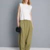Paper-touch pleated barrel-leg pants Paper-touch pleated barrel-leg pants