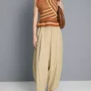 Paper-touch pleated barrel-leg pants Paper-touch pleated barrel-leg pants