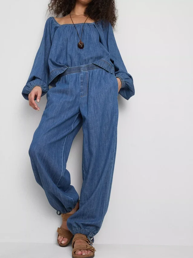 Paula echevarría cotton-rich denim harem pants Paula echevarría cotton-rich denim harem pants
