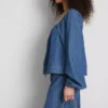 Paula echevarría denim puff-sleeve top