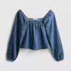 Paula echevarría denim puff-sleeve top