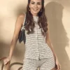 Paula echevarría knitted stripe button down top Paula echevarría knitted stripe button down top