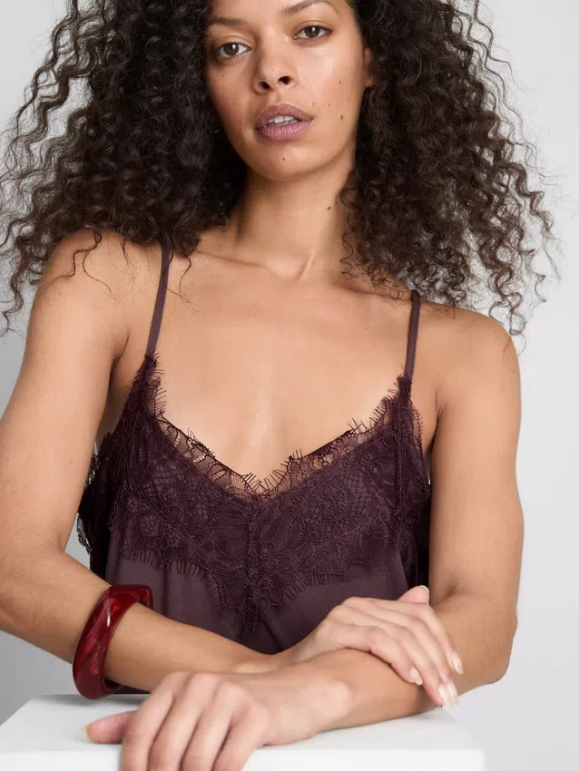 Paula echevarría satin lace-trim cami top Paula echevarría satin lace-trim cami top