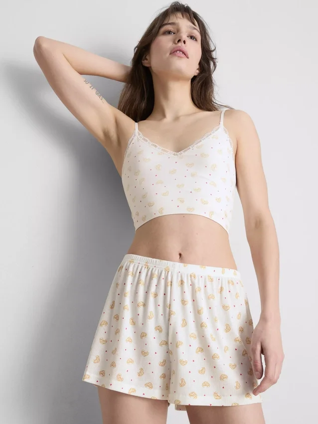 Printed ribbed pajama shorts Printed ribbed pajama shorts