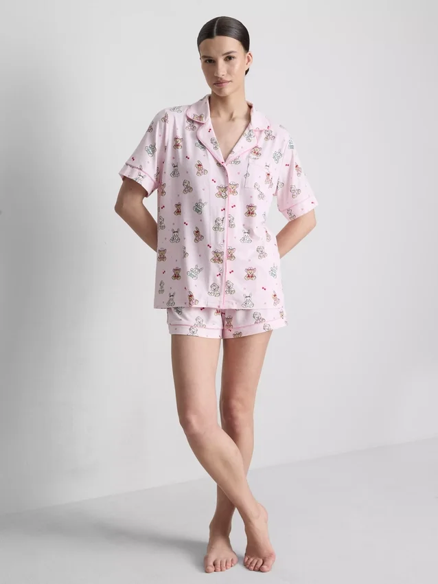 Printed teddy boyfriend shorty pajamas Printed teddy boyfriend shorty pajamas