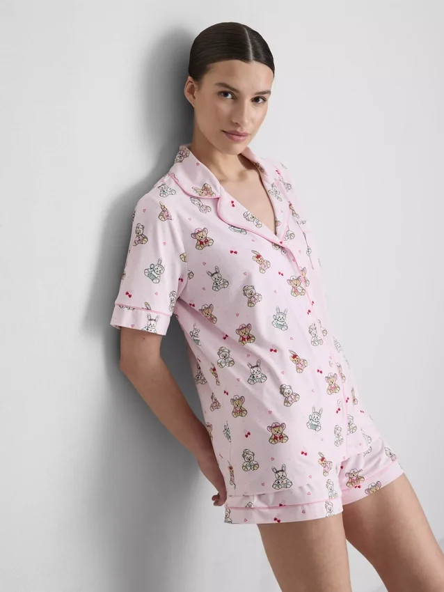 Printed teddy boyfriend shorty pajamas Printed teddy boyfriend shorty pajamas