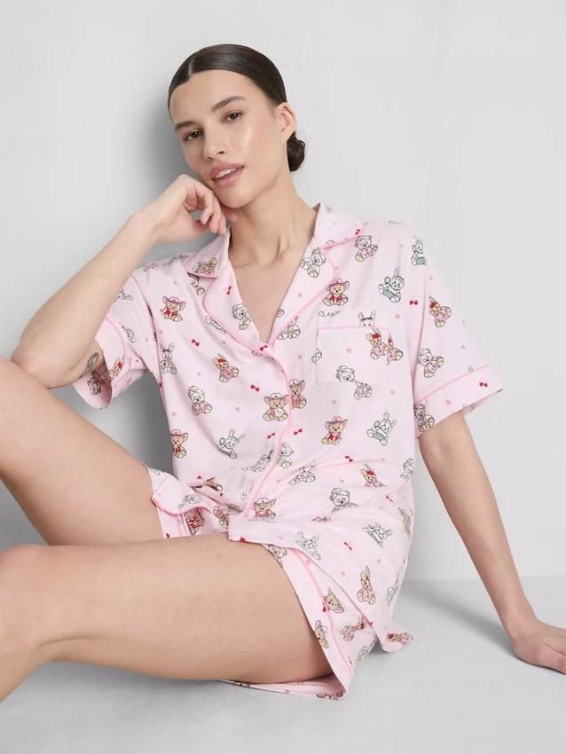 Printed teddy boyfriend shorty pajamas Printed teddy boyfriend shorty pajamas