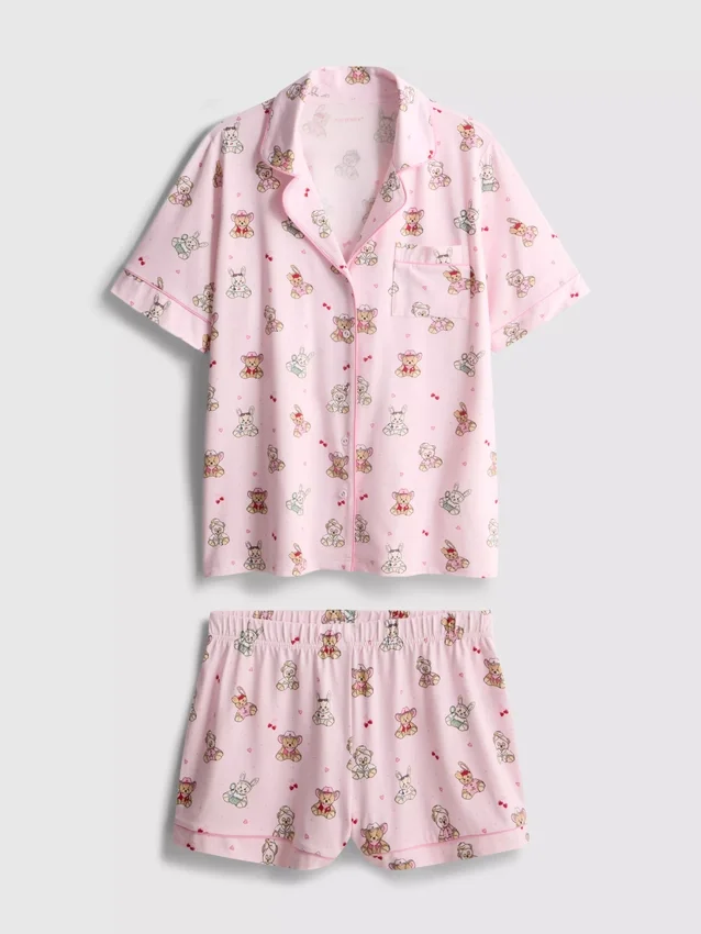 Printed teddy boyfriend shorty pajamas Printed teddy boyfriend shorty pajamas