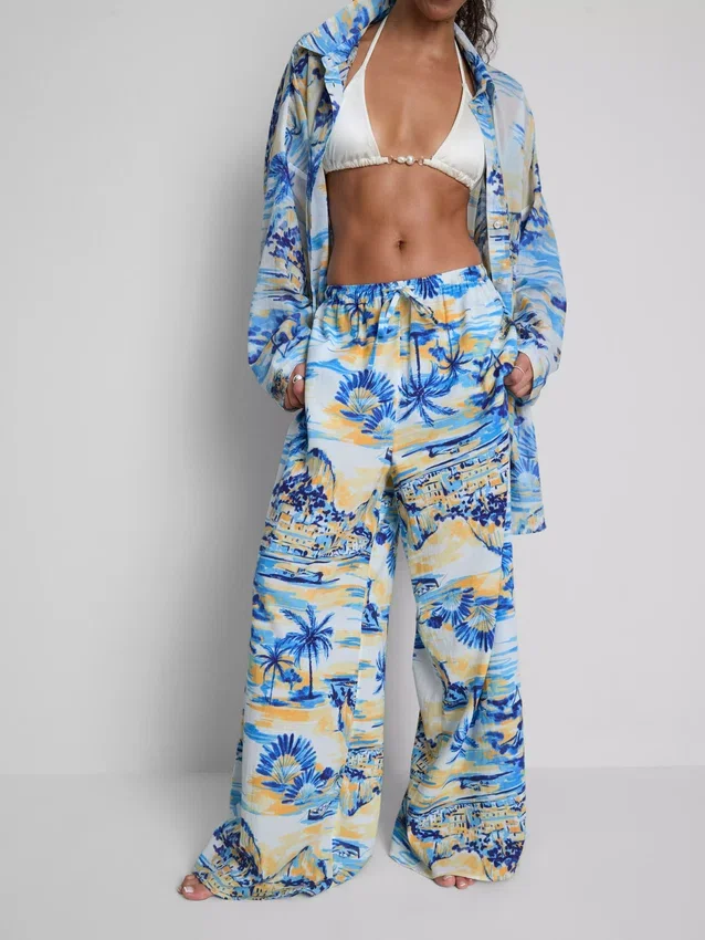 Printed wide-leg beach pants Printed wide-leg beach pants