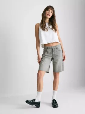 Raw hem denim bermuda shorts