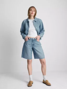 Raw hem denim bermuda shorts
