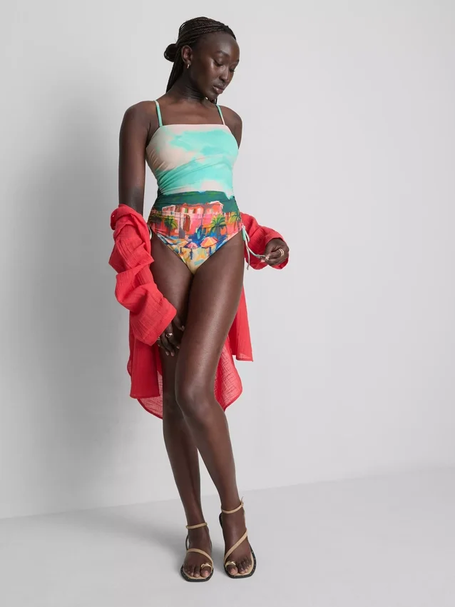 Scenic-print ruched swimsuit Scenic-print ruched swimsuit