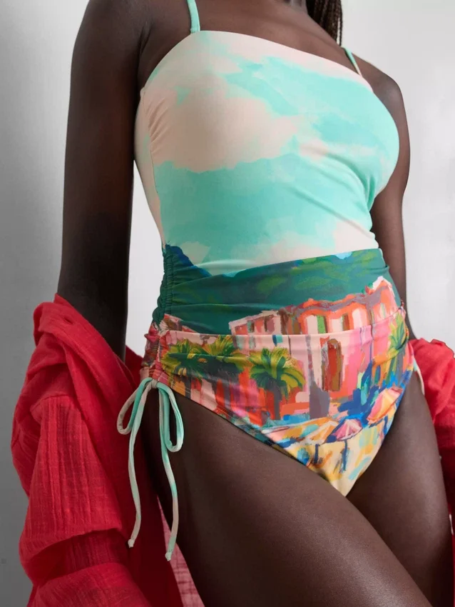 Scenic-print ruched swimsuit Scenic-print ruched swimsuit