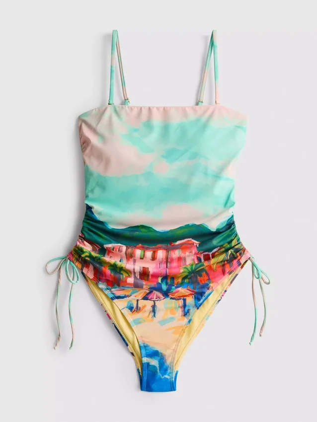Scenic-print ruched swimsuit Scenic-print ruched swimsuit