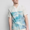 Scenic-print short-sleeve button-down shirt