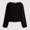 Shirred boat neck long sleeve top
