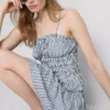 Shirred gingham peplum cami top