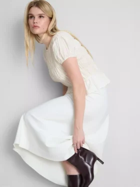 Shirred short-sleeve top