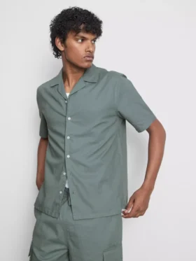Short sleeve linen blend shirt
