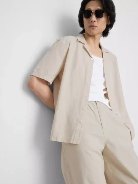 Short sleeve linen blend shirt