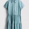 Short-sleeve tiered mini dress