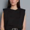 Sleeveless padded-shoulder tee
