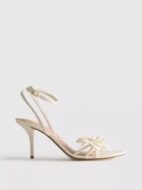 Strappy crochet flower heeled sandals