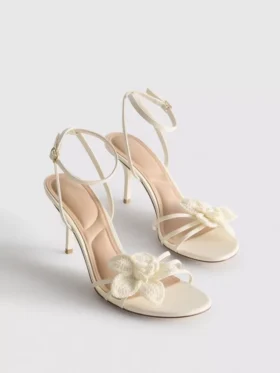 Strappy crochet flower heeled sandals
