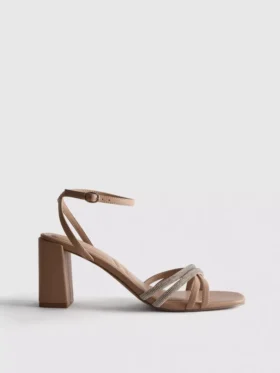 Strappy rhinestone heeled sandals