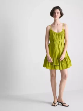 Strappy ruffle poplin mini dress